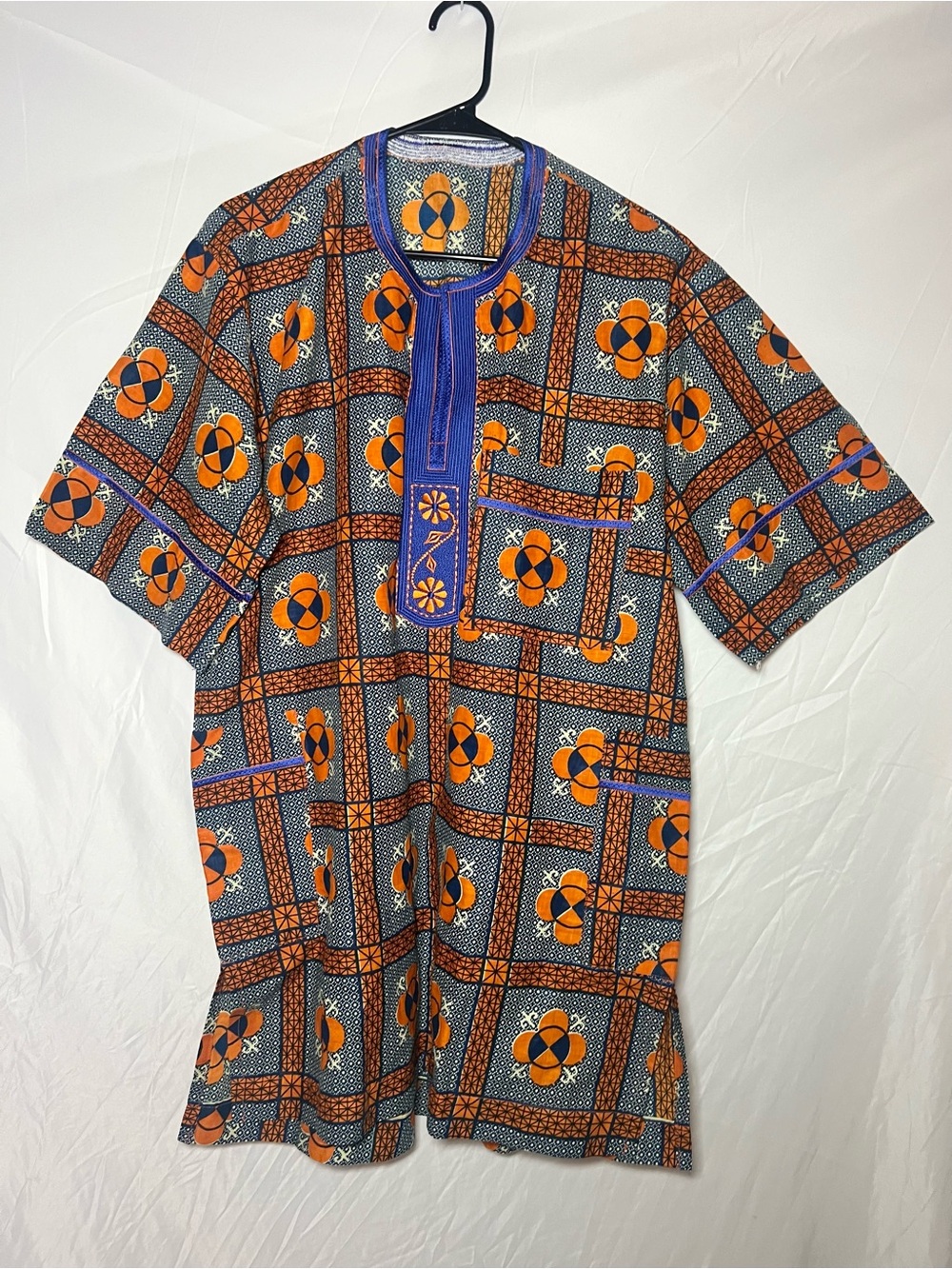 Source Unknown Orange & Blue Patterned Men’s Dashiki Shirt